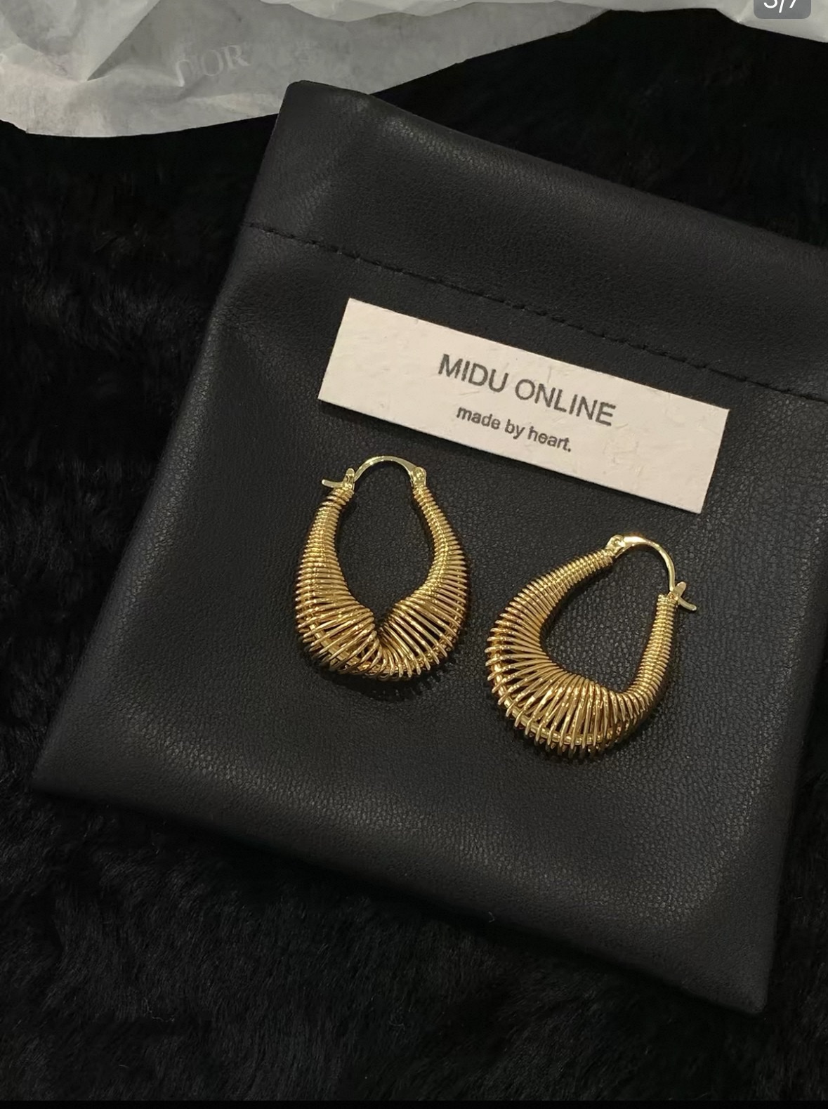 迷度小众设计感金色编织纹理耳圈椭圆耳环高级复古耳扣扭曲线圈女