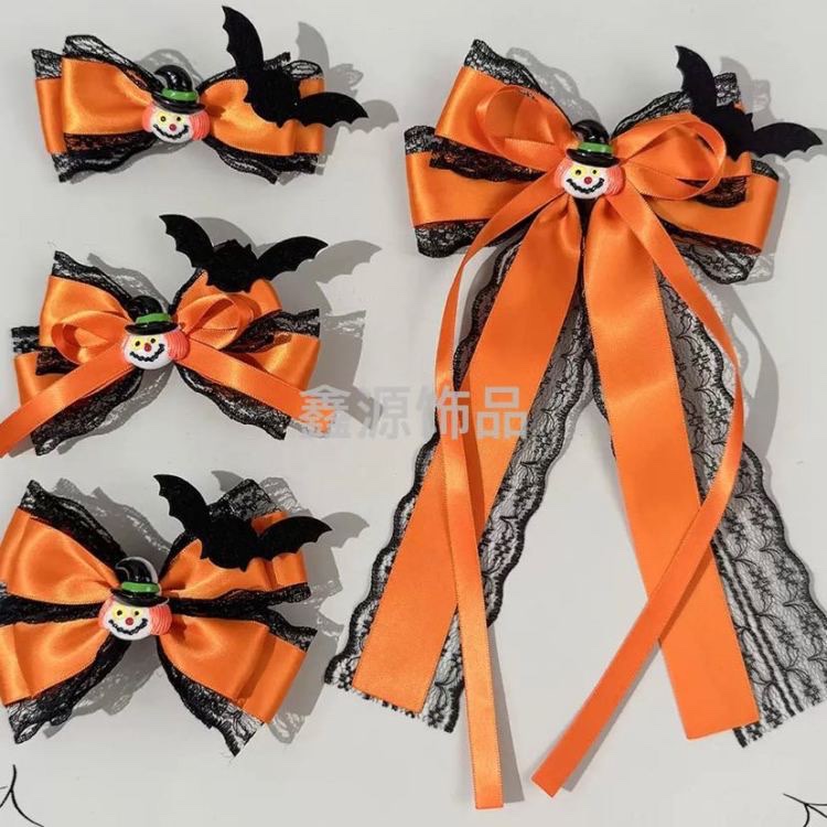 万圣节款蝙蝠南瓜黑色蕾丝蝴蝶结发夹甜酷风发饰头饰饰品