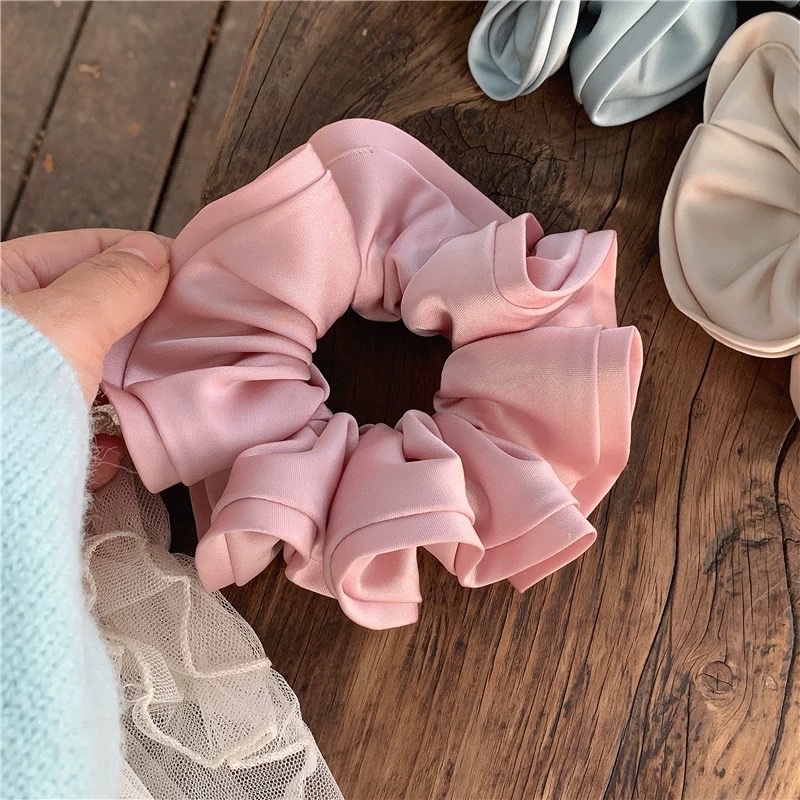 Satin flower bud large intestine hair band for women, high-end Korean retro 2026 new style bun head, flower hair rope ponytail detail image 6