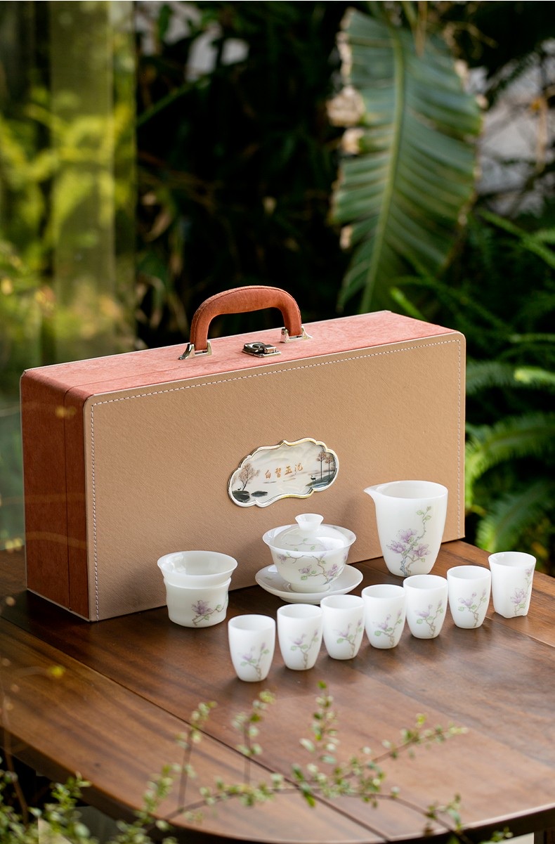 White jade clay hand-painted tea set detail image 7