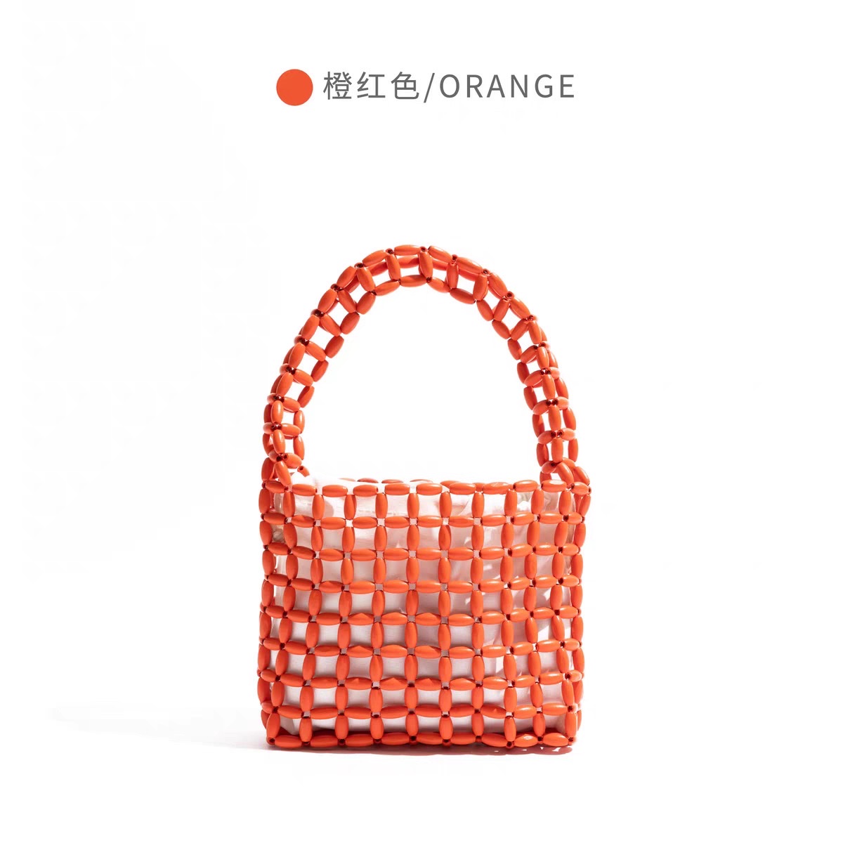 A new Instagram-style women's hand-held handbag with wooden beads and a hollowed-out design. It features a pure handcrafted beaded design in macaron color detail image 10