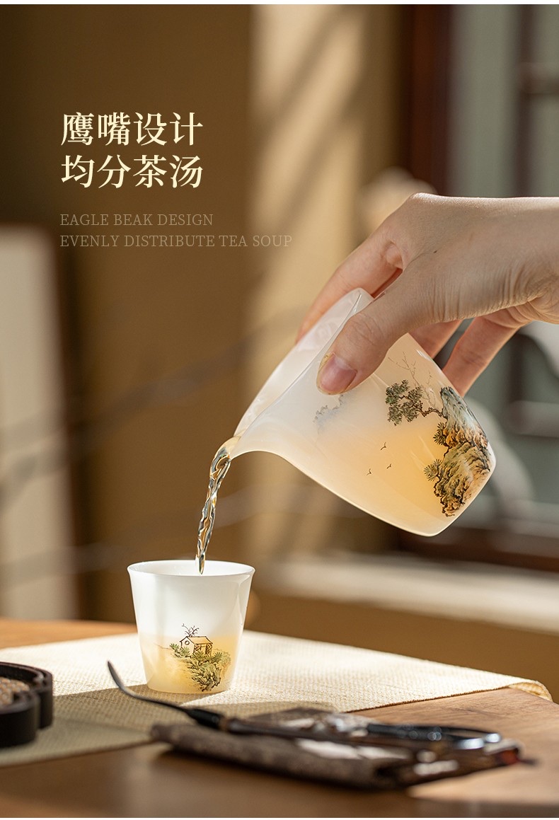 White jade clay hand-painted landscape tea set detail image 7