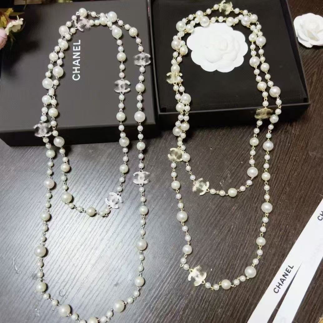 法式小香风珍珠长项链女镶钻滴油日韩秋冬毛衣链叠戴优雅大气 白底实物图