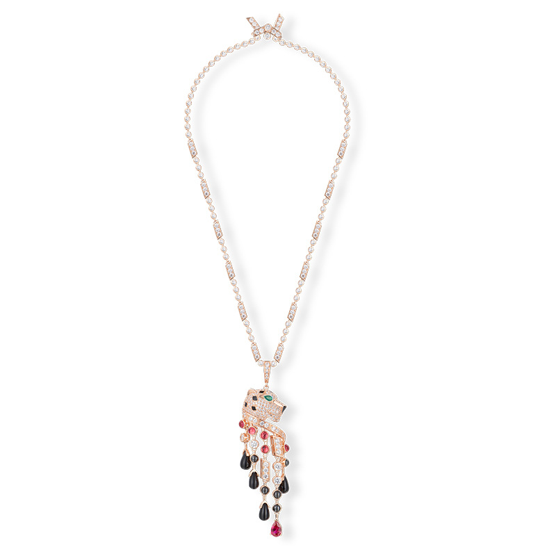 New cross-border trade leopard tassel necklace, gold-plated black glaze exaggerated leopard pendant, personalized men's and women's sweater chain details Picture