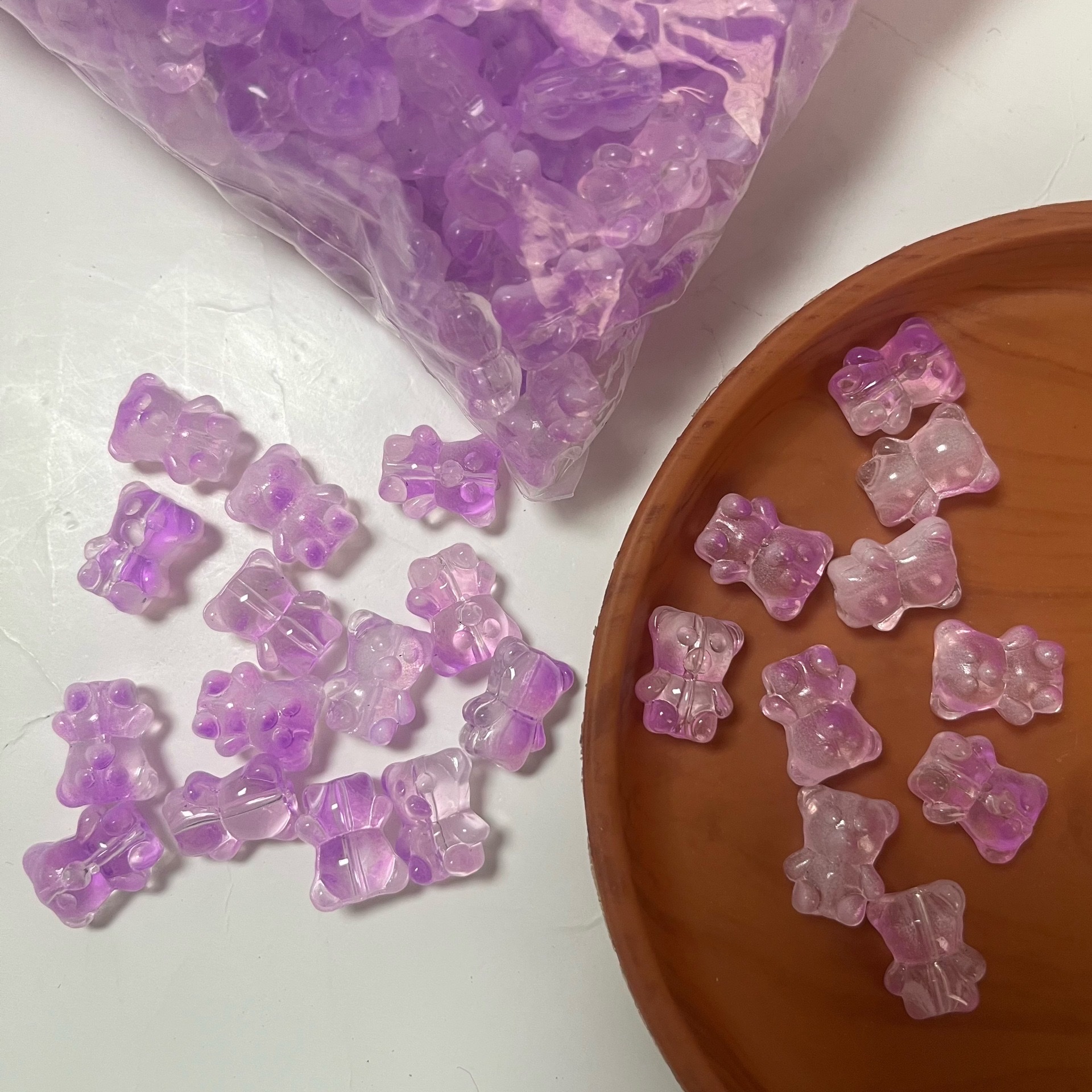 Transparent colored bear beads, vertical hole scattered beads, diy beaded bracelet, necklace accessory details Picture