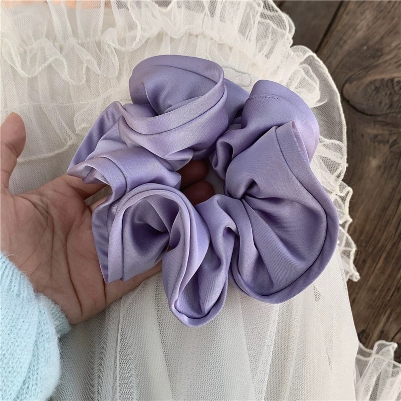 Satin flower bud large intestine hair band for women, high-end Korean retro 2026 new style bun head, flower hair rope ponytail detail image 4