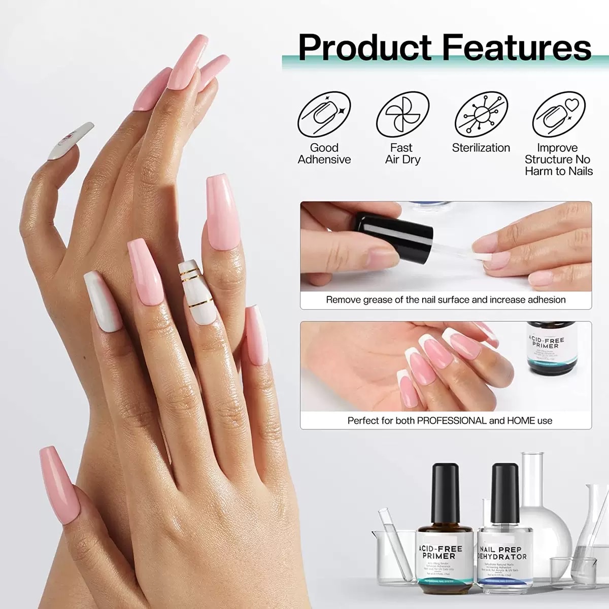 PINKLOVI Nail Art 2-piece Set: Moistening Powder, Anti-lifting Balance Liquid, Acid-free Primer, Reinforcing and long-lasting Nail Art pre-treatment tools pic 2