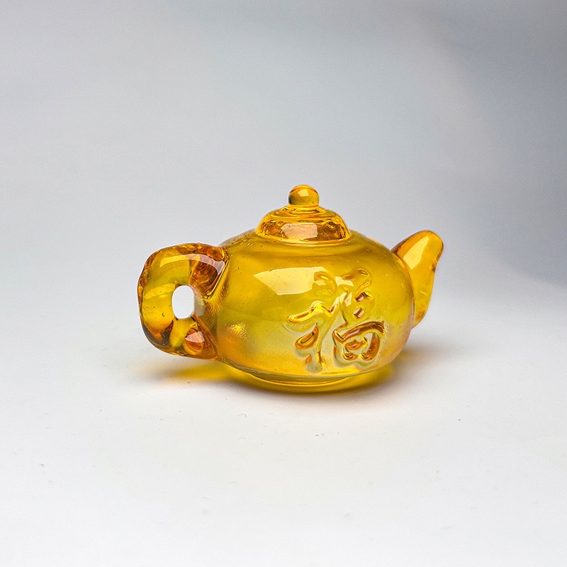 琉璃茶壶摆件打麻将赢钱文玩手把件招财礼品家居装饰黄水晶把把壶 白底实物图