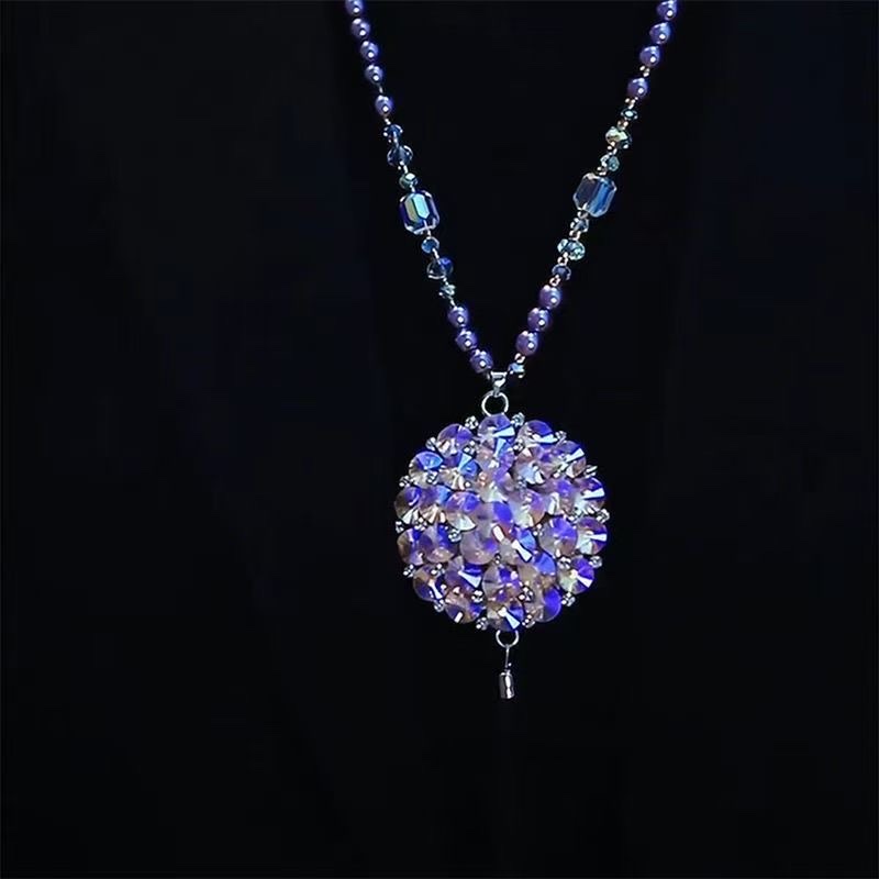 Autumn and winter versatile crystal sweater accessories, purple tassel fashionable sweatshirt dress, long flower necklace, trendy women's pendant detail image 2