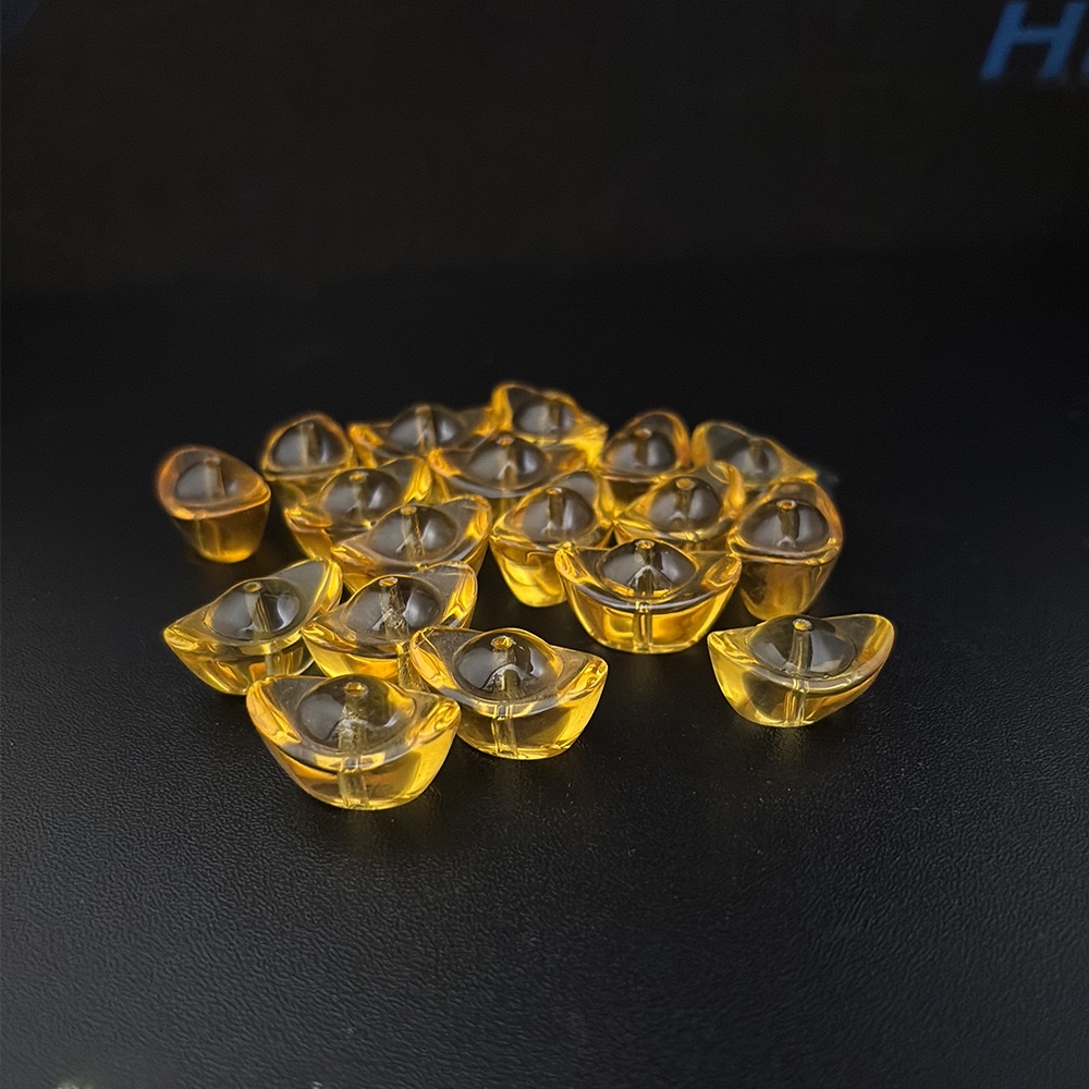 琉璃元宝带孔摆件家居装饰串珠配件用品吉祥物礼品黄水晶打孔元宝 细节图