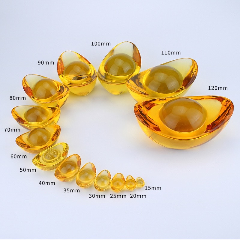 Glazed gold ingot decorative items, rice jars, treasure basins, small gifts for attracting wealth with ingot, home decoration, yellow crystal ingot Specification image
