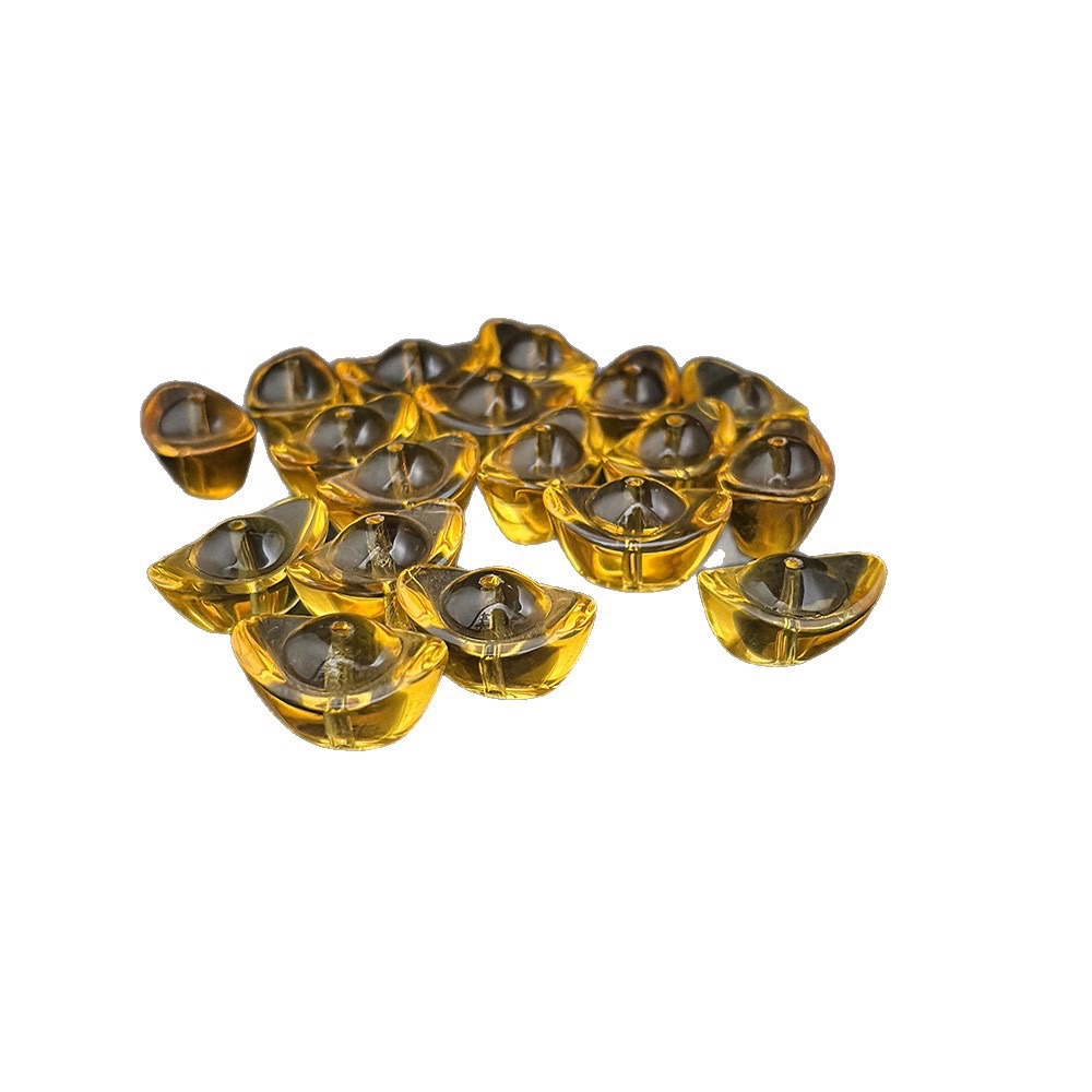 琉璃元宝带孔摆件家居装饰串珠配件用品吉祥物礼品黄水晶打孔元宝 白底实物图