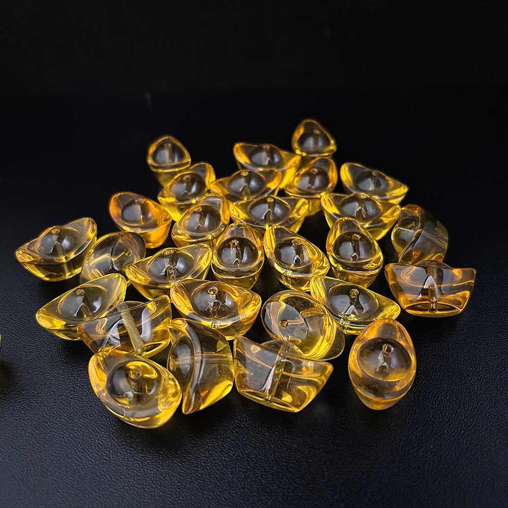 琉璃元宝带孔摆件家居装饰串珠配件用品吉祥物礼品黄水晶打孔元宝 详情图3