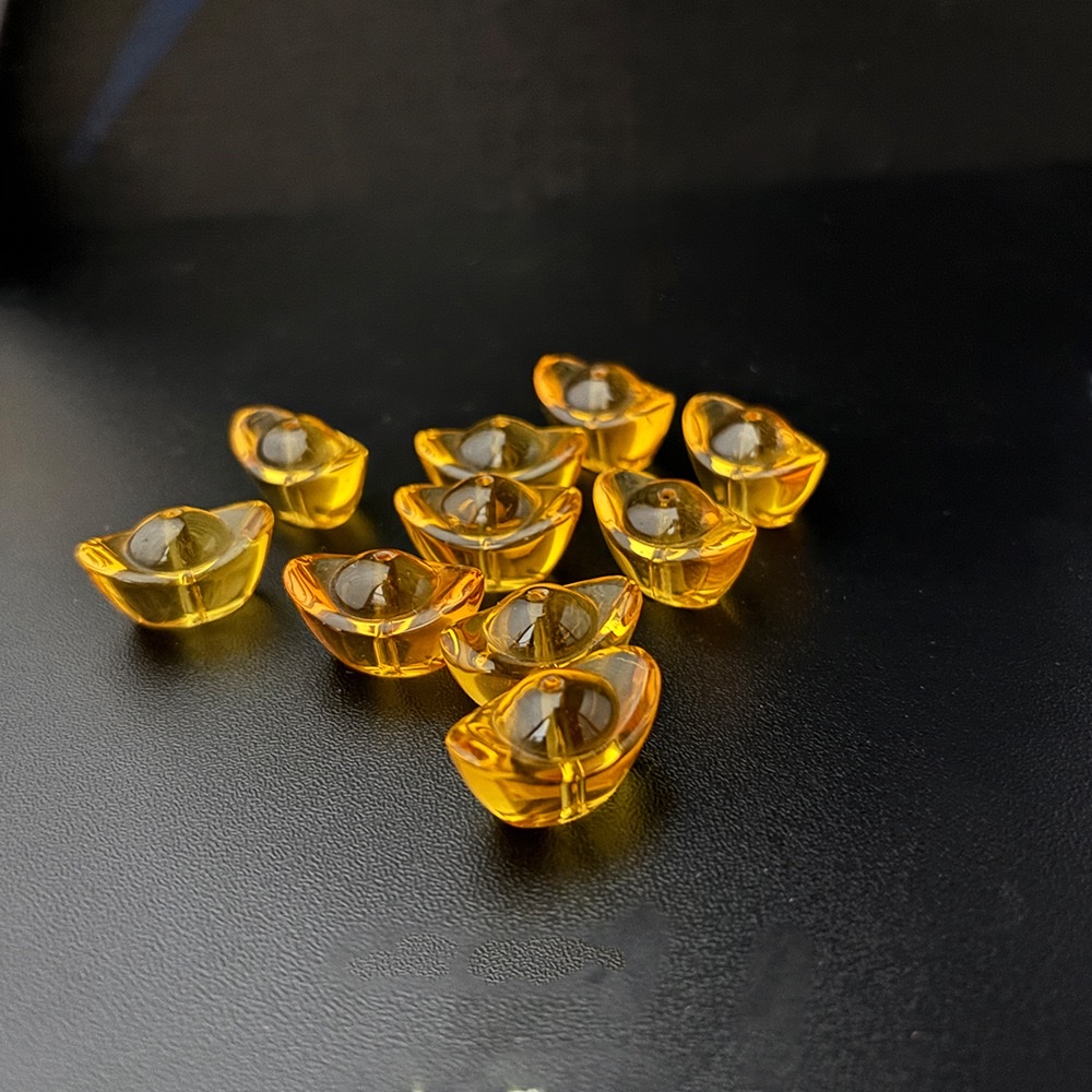 琉璃元宝带孔摆件家居装饰串珠配件用品吉祥物礼品黄水晶打孔元宝 产品图