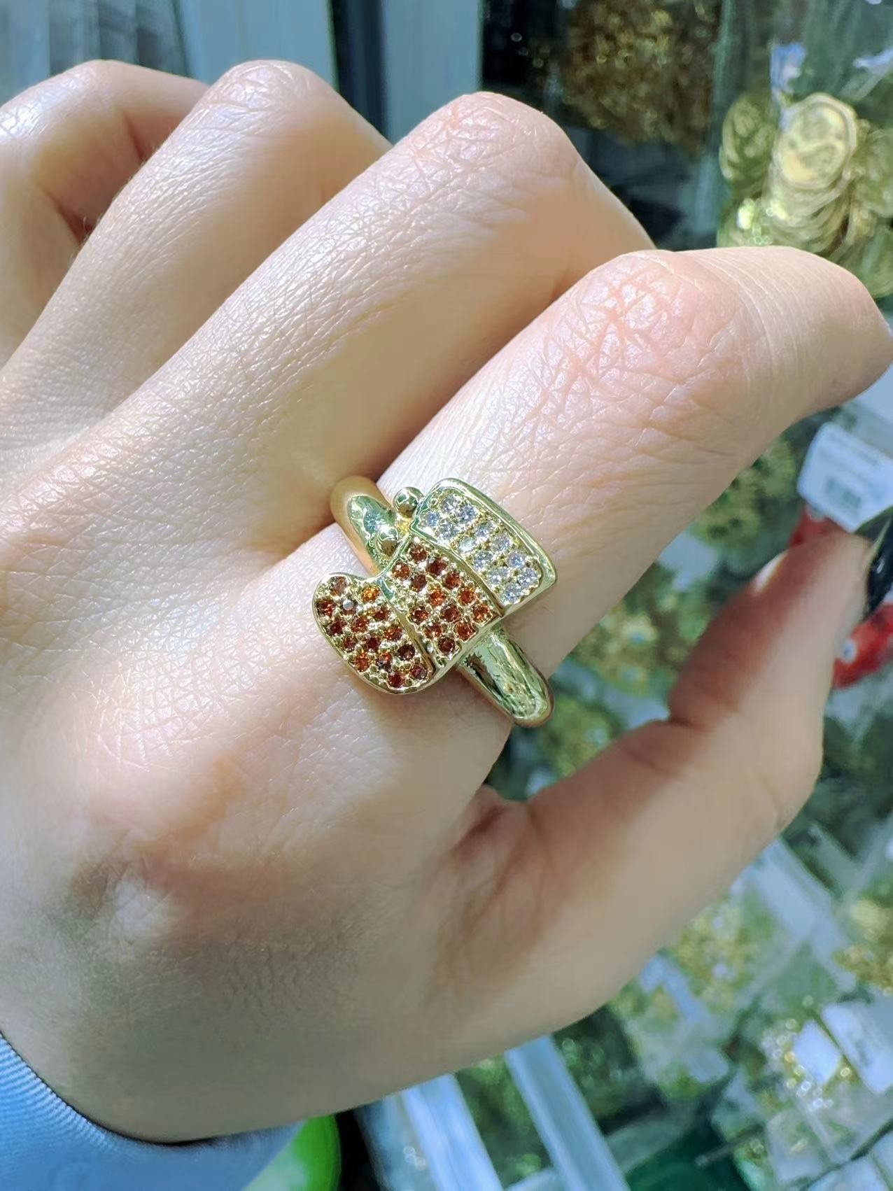 A light luxury festive atmosphere ring, Christmas element three-piece set, adjustable opening ring with diamonds Item Picture