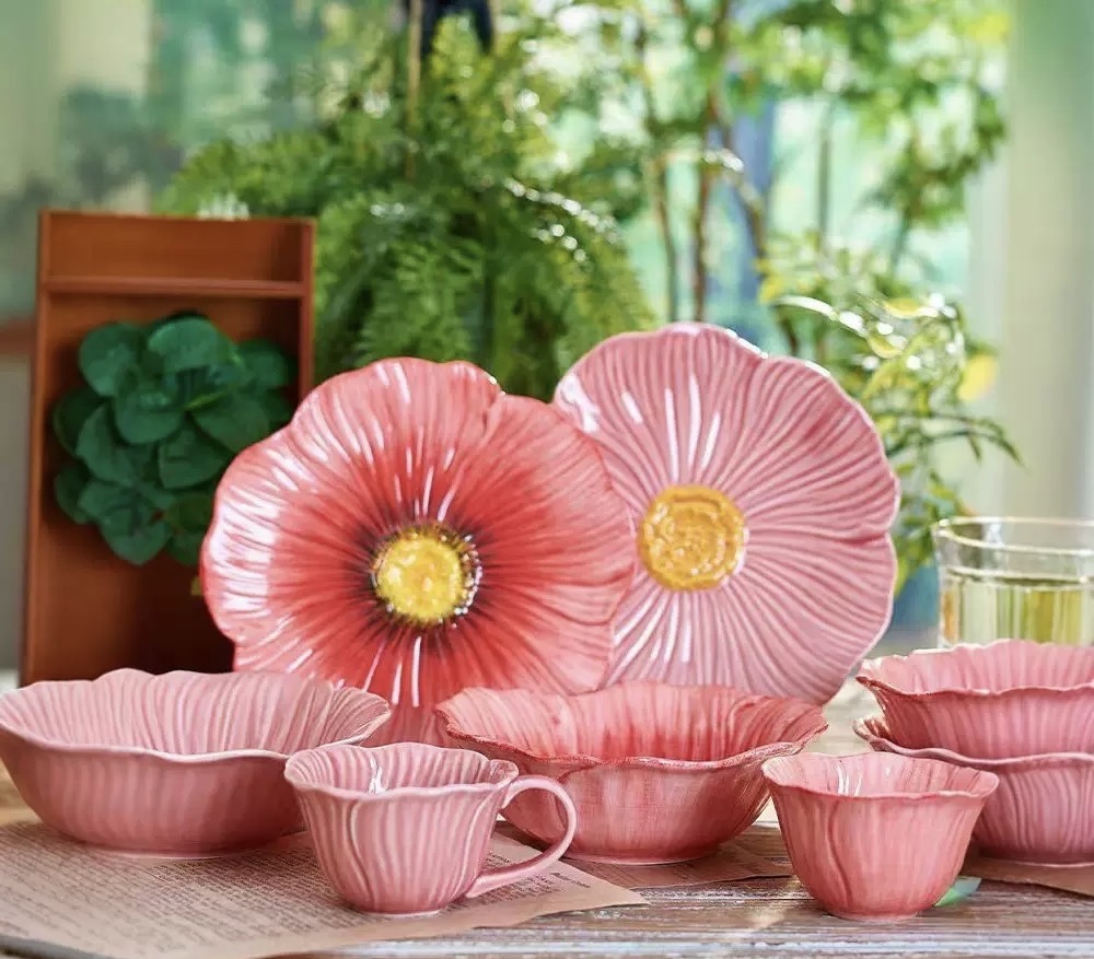 Poppy oven, flower household tray, baking tray, plate, soup bowl, ceramic dessert plate, ceramic tableware Application Scenario