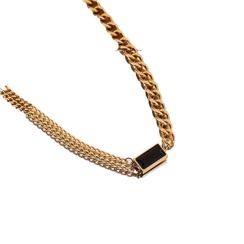 【 All-titanium Steel 】 Black and green square European and American cross-border bracelet, necklace and earrings, fashionable and high-end titanium steel jewelry detail image 5