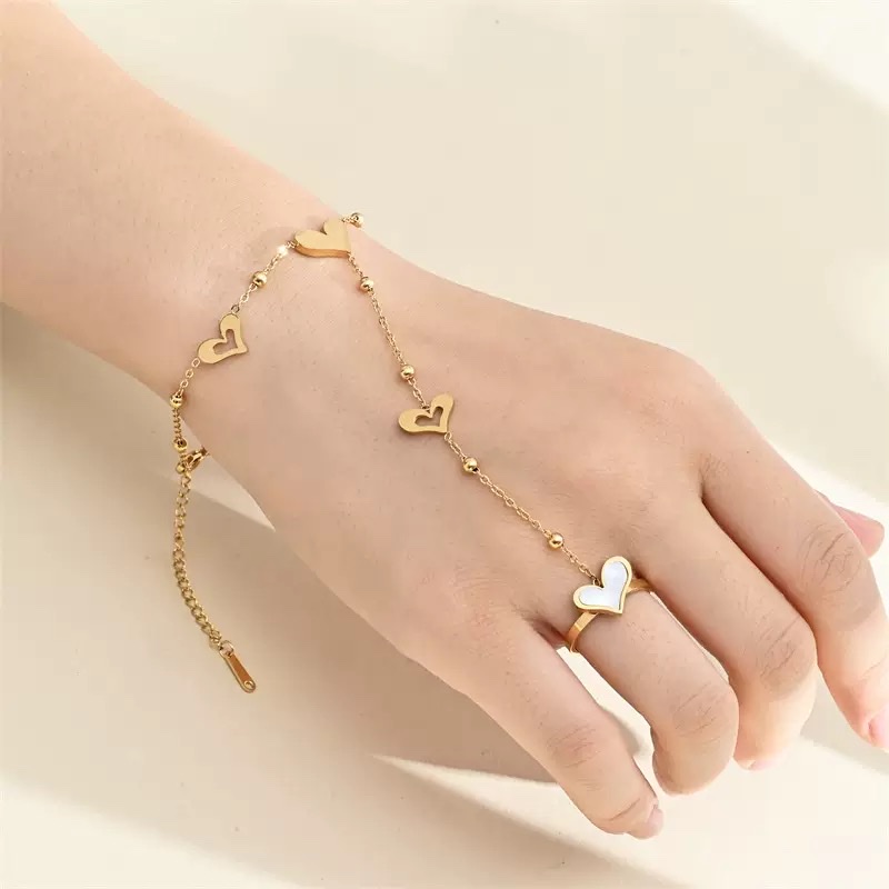 不锈钢手背戒子链钛钢手链戒指18 K金不掉色不过敏