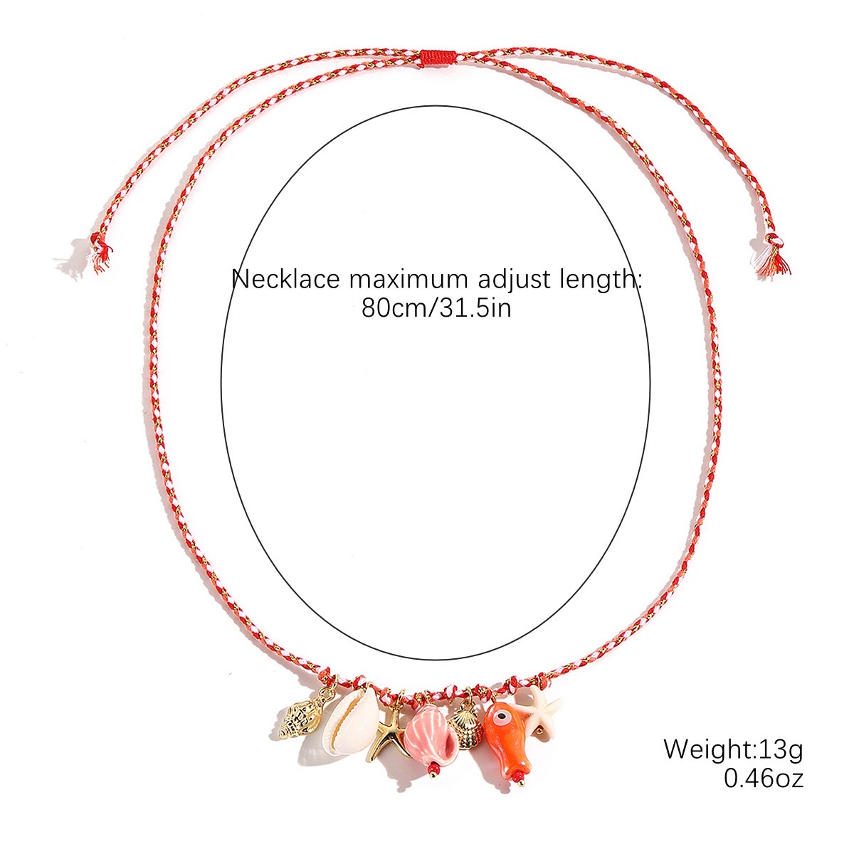 Cross-border bestseller summer ocean-style shell dopamine starfish necklace, colored rope ceramic pendant Bohemian necklace Item Picture