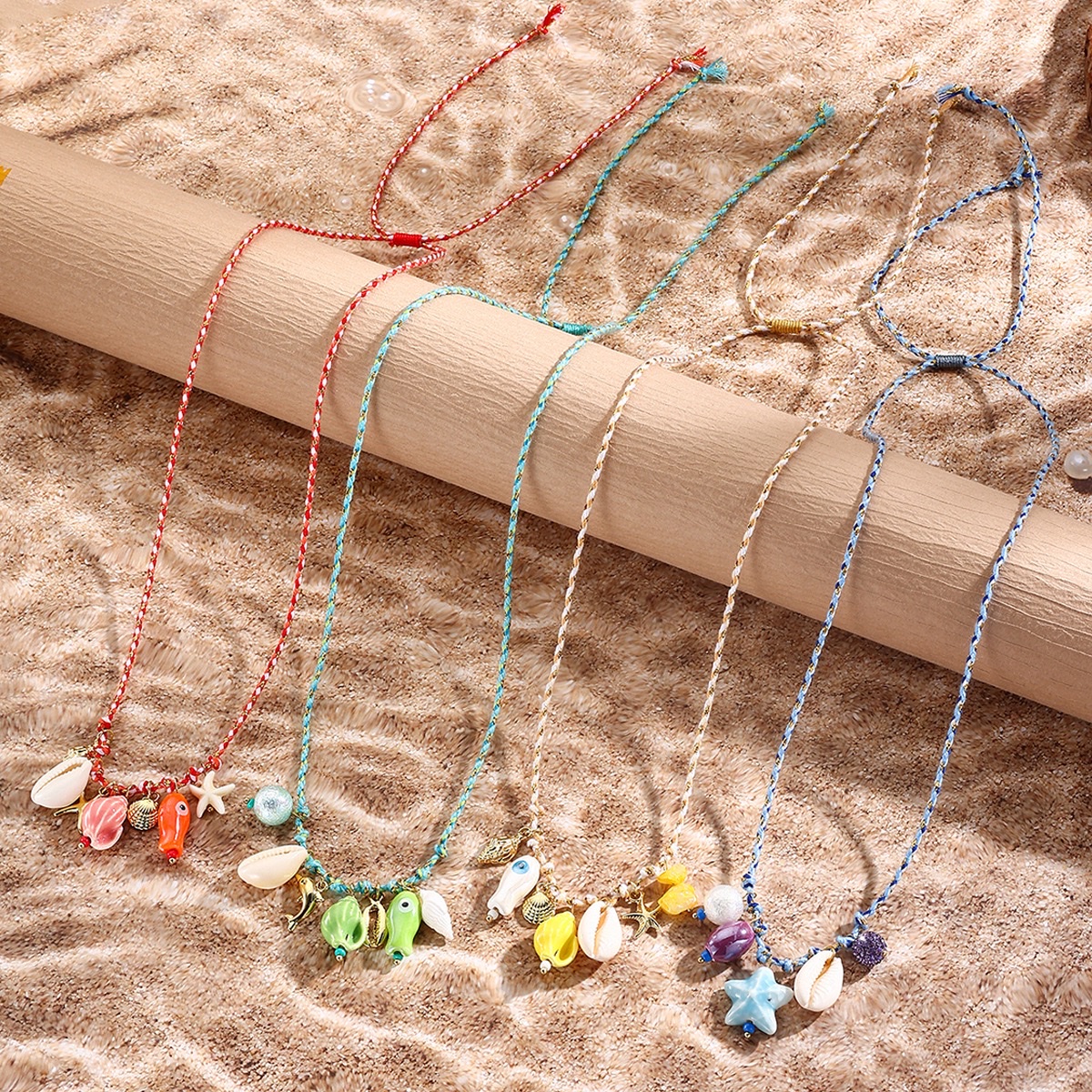 Cross-border bestseller summer ocean-style shell dopamine starfish necklace, colored rope ceramic pendant Bohemian necklace