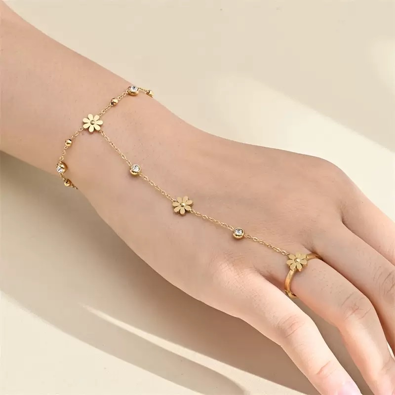 不锈钢手背戒子链钛钢手链戒指18 K金不掉色不过敏详情图3