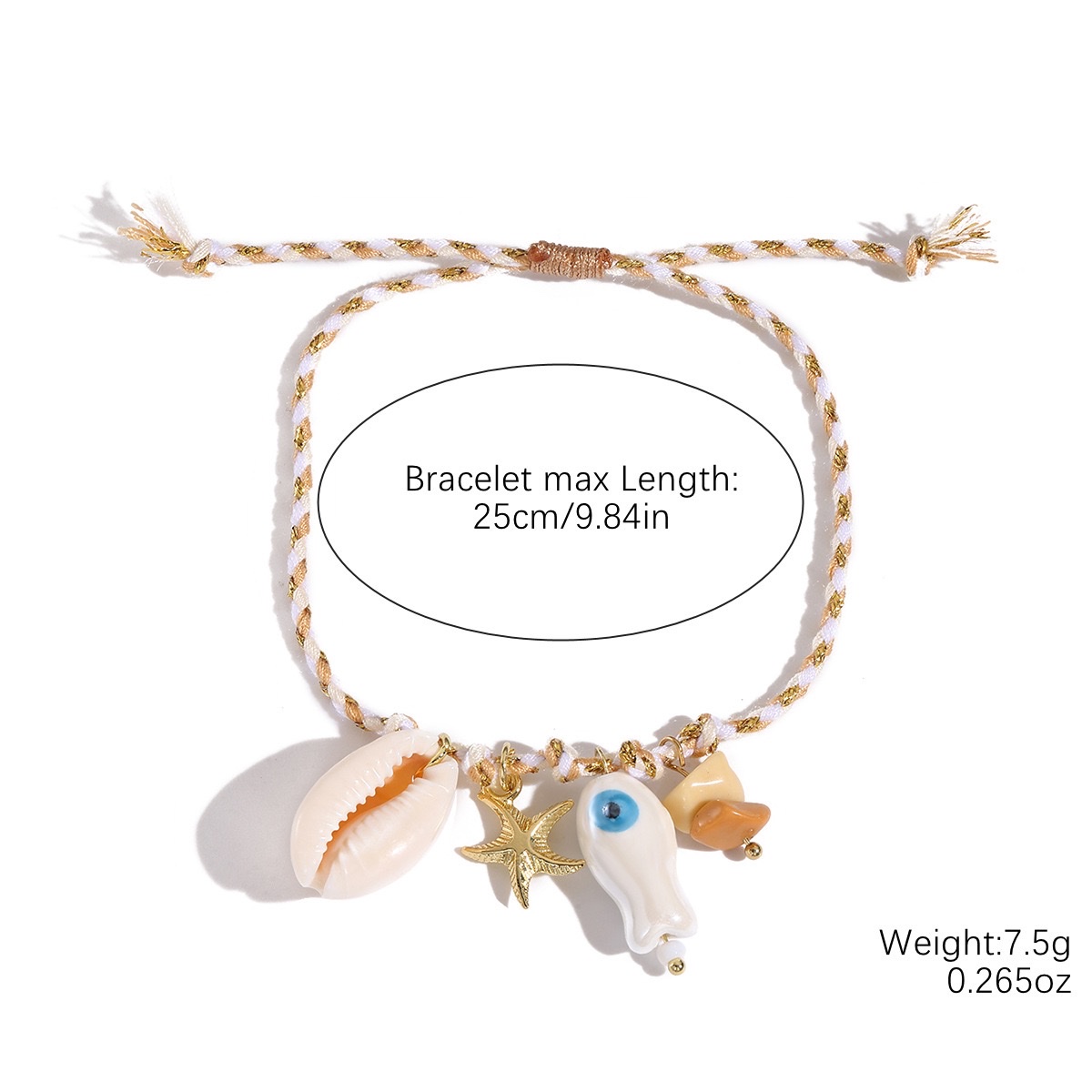 Island vacation style bracelet with shell and Marine elements, versatile summer seaside vacation accessory bracelet Specification image