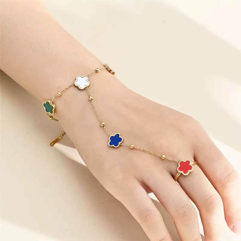 不锈钢手背戒子链钛钢手链戒指18 K金不掉色不过敏详情图6