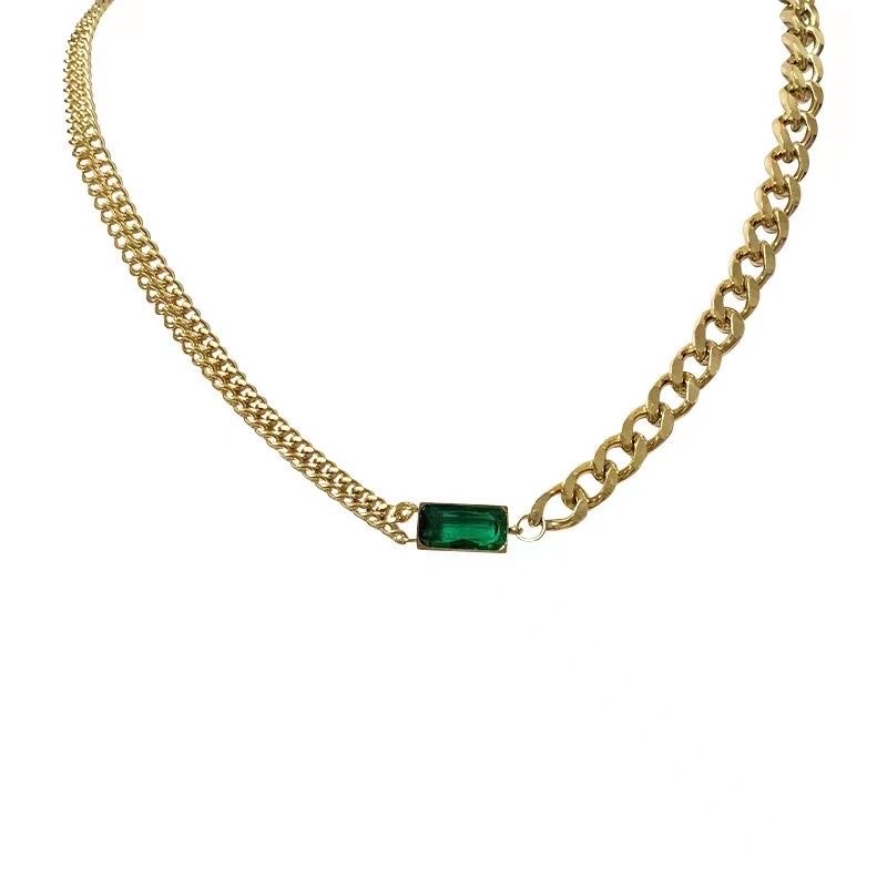 【 All-titanium Steel 】 Black and green square European and American cross-border bracelet, necklace and earrings, fashionable and high-end titanium steel jewelry detail image 2