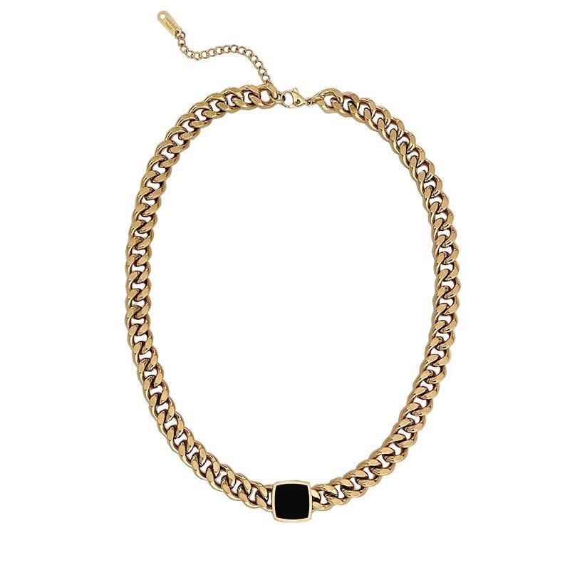 A stylish black square titanium steel thick chain necklace with a unique and versatile European and American style. The black square collarbone chain does not fade for women Application Scenario