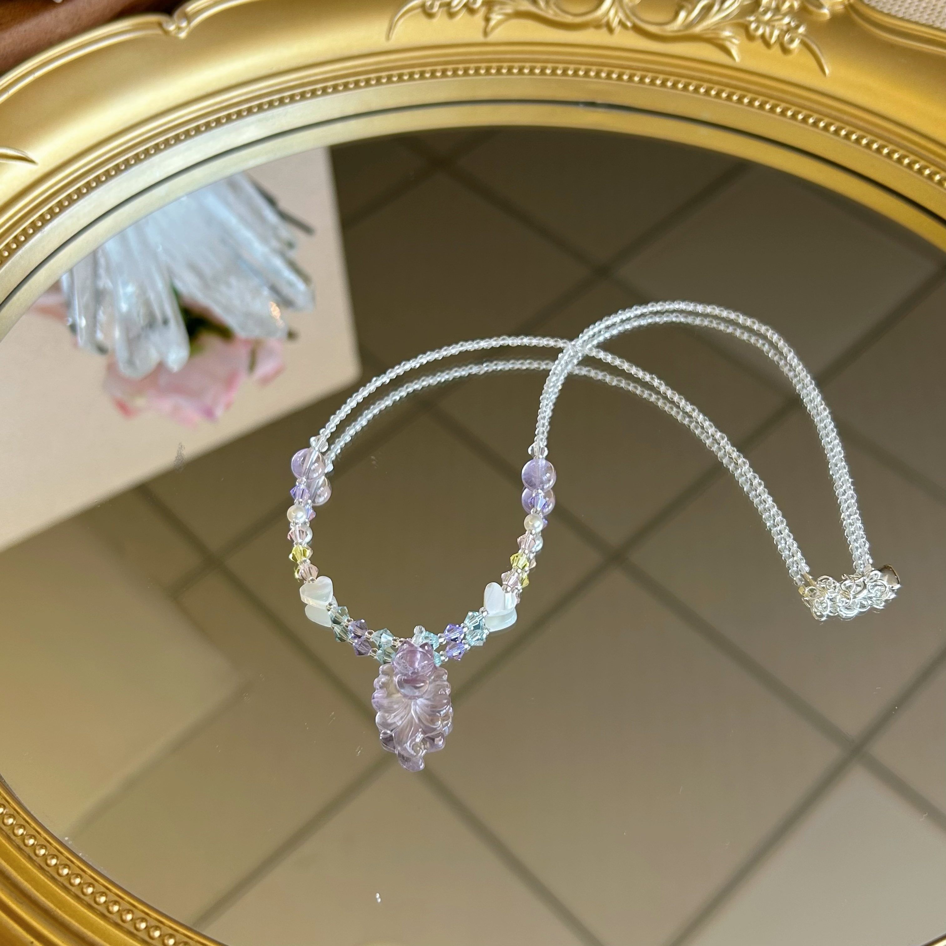 新款天然紫水晶九尾狐吊坠项链ins风串珠锁骨链夏季百搭显瘦爆款详情图4