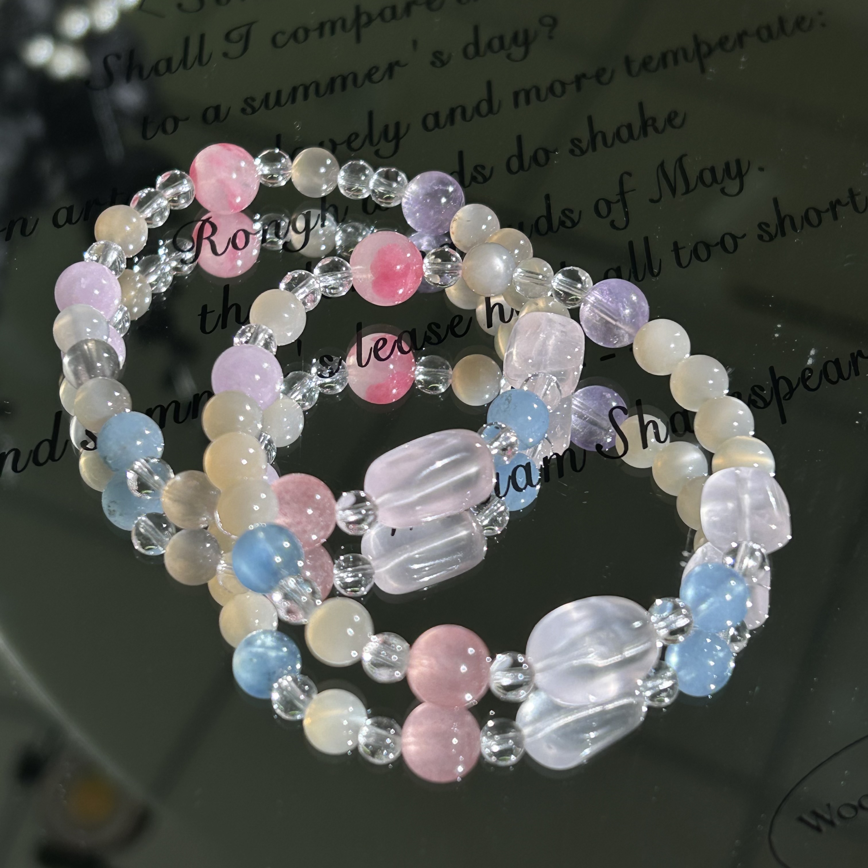 天然多宝水晶6mm单圈手链海蓝宝白水晶粉晶随行马粉手串设计款详情图4