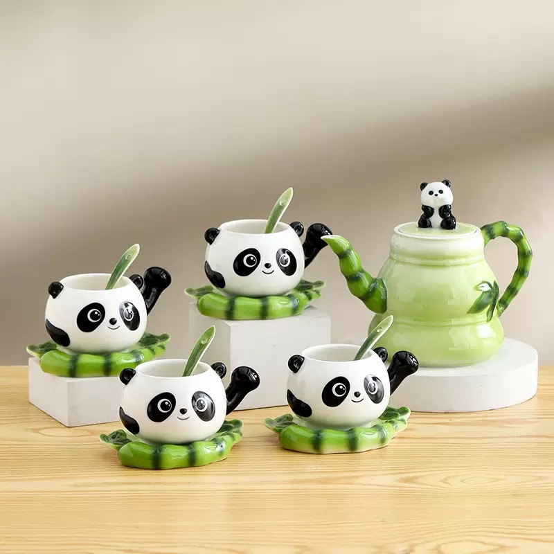 New creative and cute enamel panda 15-head ceramic coffee cup set, portable for friends detail image 6