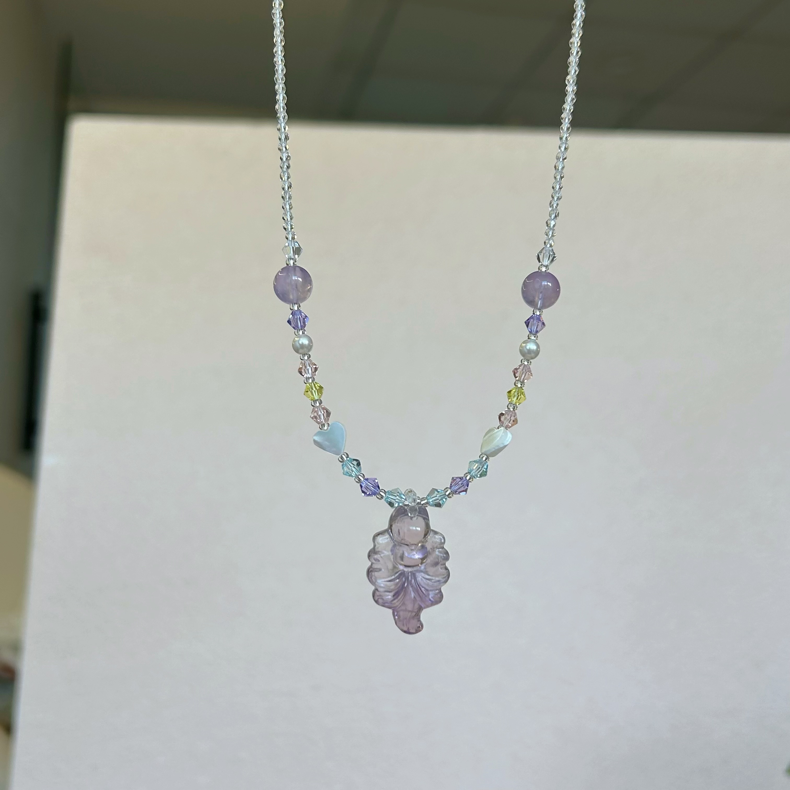 新款天然紫水晶九尾狐吊坠项链ins风串珠锁骨链夏季百搭显瘦爆款白底实物图