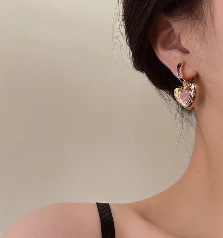 The AB style ear rings with colorful zircon hearts and five-pointed stars are fashionable, simple and elegant details Picture