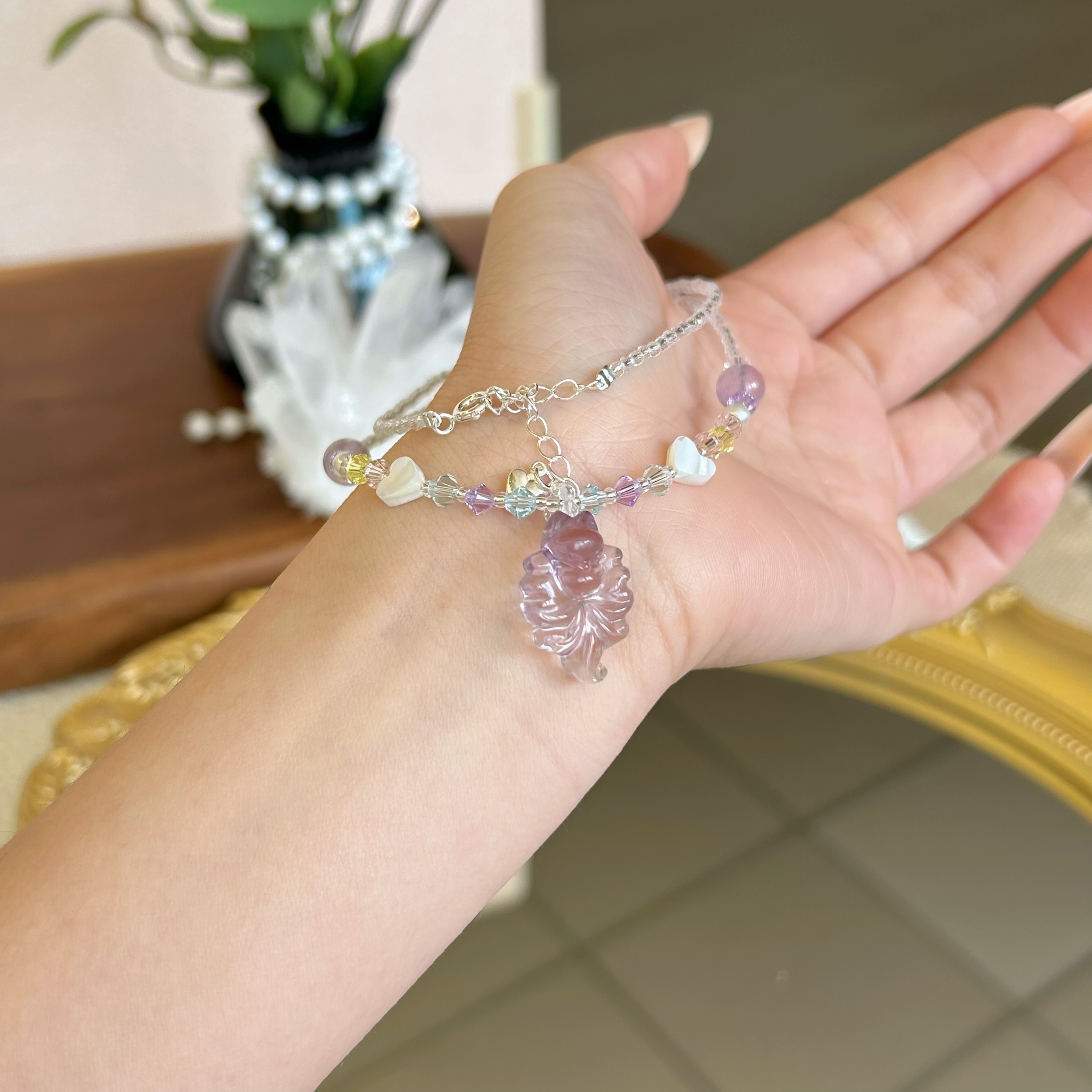 新款天然紫水晶九尾狐吊坠项链ins风串珠锁骨链夏季百搭显瘦爆款详情图3