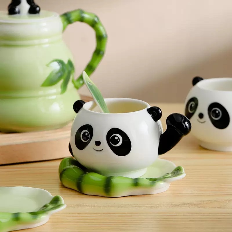 New creative and cute enamel panda 15-head ceramic coffee cup set, portable for friends Specification image