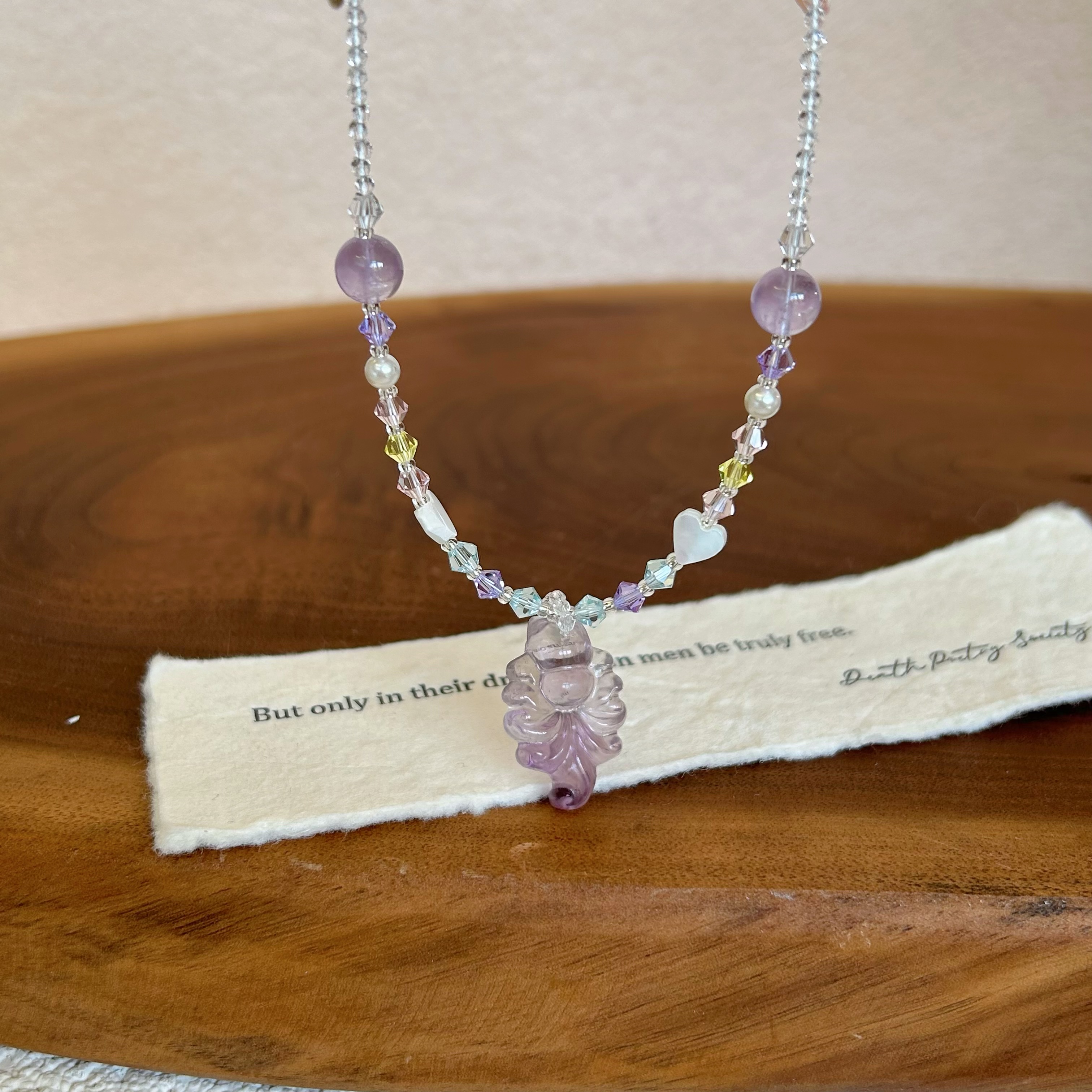 新款天然紫水晶九尾狐吊坠项链ins风串珠锁骨链夏季百搭显瘦爆款细节图