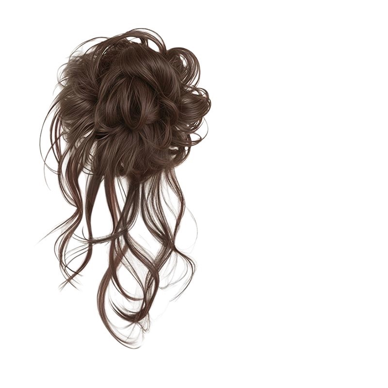 The drawstring bun hairstyle, false hair band, the same style as the female makeup artist, the coiled dragon beard bun with a natural and fluffy flower bud hairstyle Item Picture