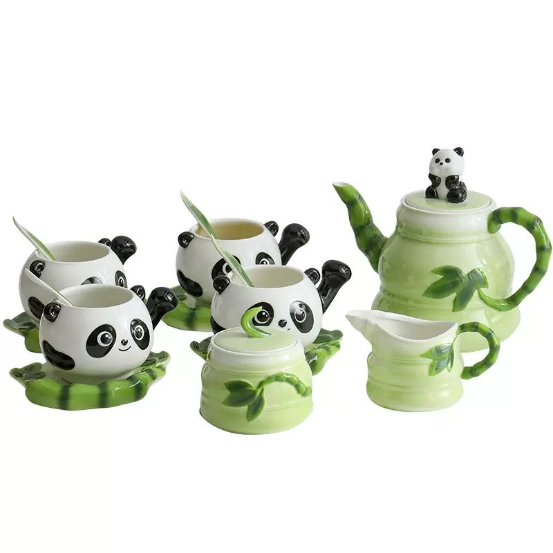 New creative and cute enamel panda 15-head ceramic coffee cup set, portable for friends Application Scenario