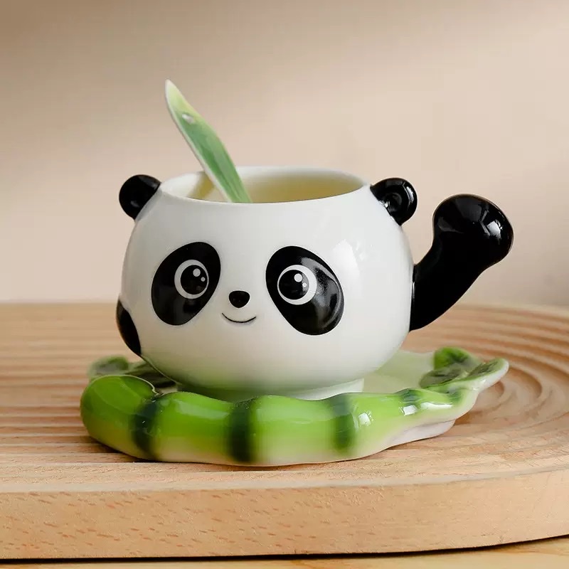 New creative and cute enamel panda 15-head ceramic coffee cup set, portable for friends detail image 7
