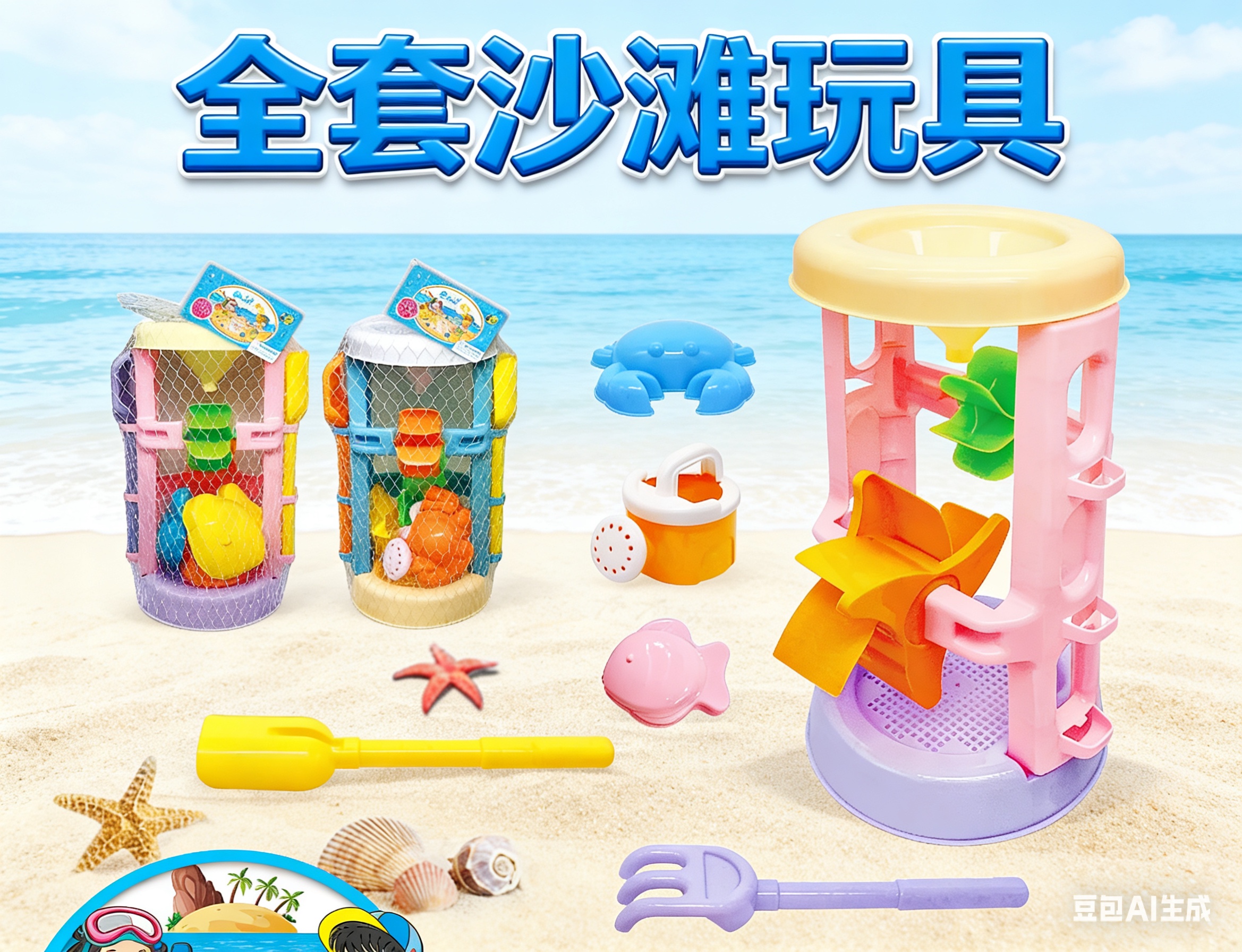 Children's beach toy car set, baby's indoor beach sand-digging and sand-playing tools, sandpit, hourglass, shovel, bucket
