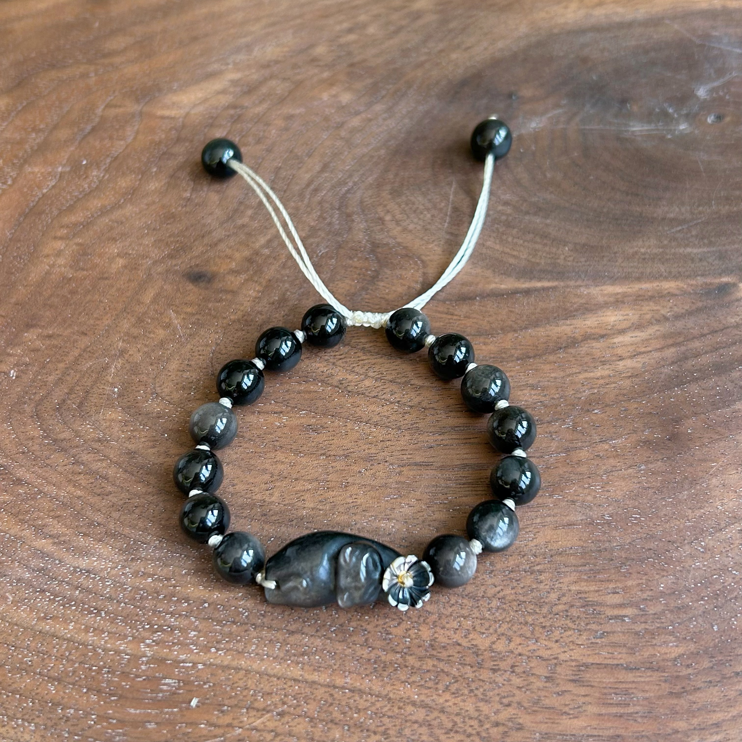 天然银曜石猫咪编绳手链可调节天然银曜石手串小众设计厂家批发详情图3