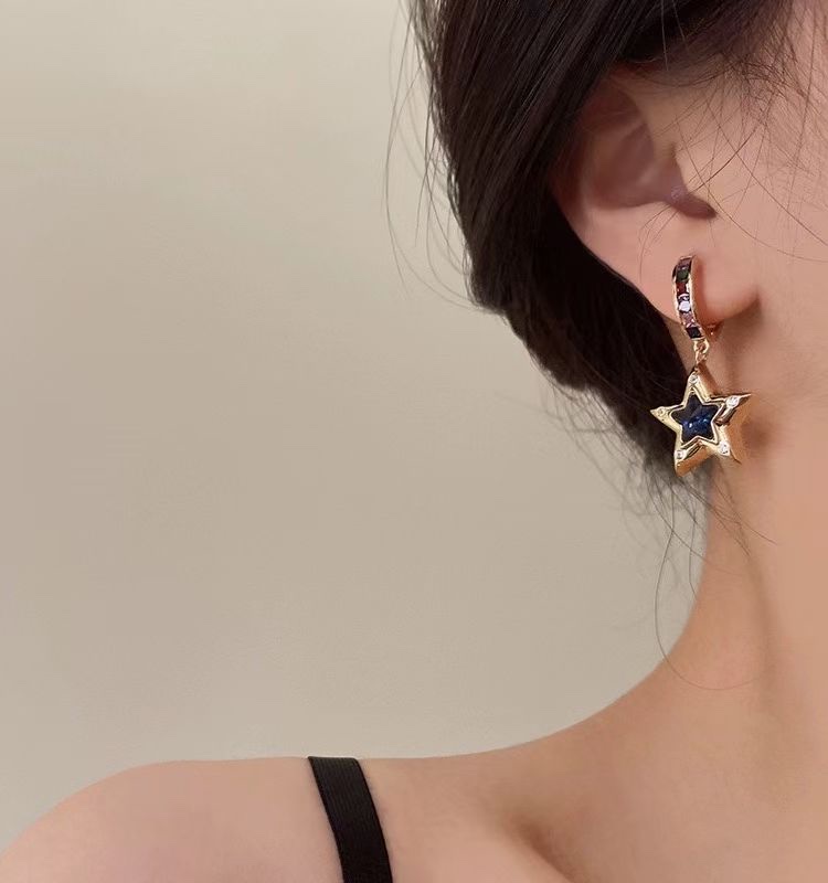 The AB style ear rings with colorful zircon hearts and five-pointed stars are fashionable, simple and elegant Specification image