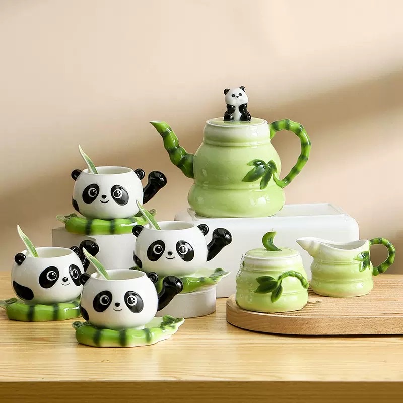 New creative and cute enamel panda 15-head ceramic coffee cup set, portable for friends detail image 5