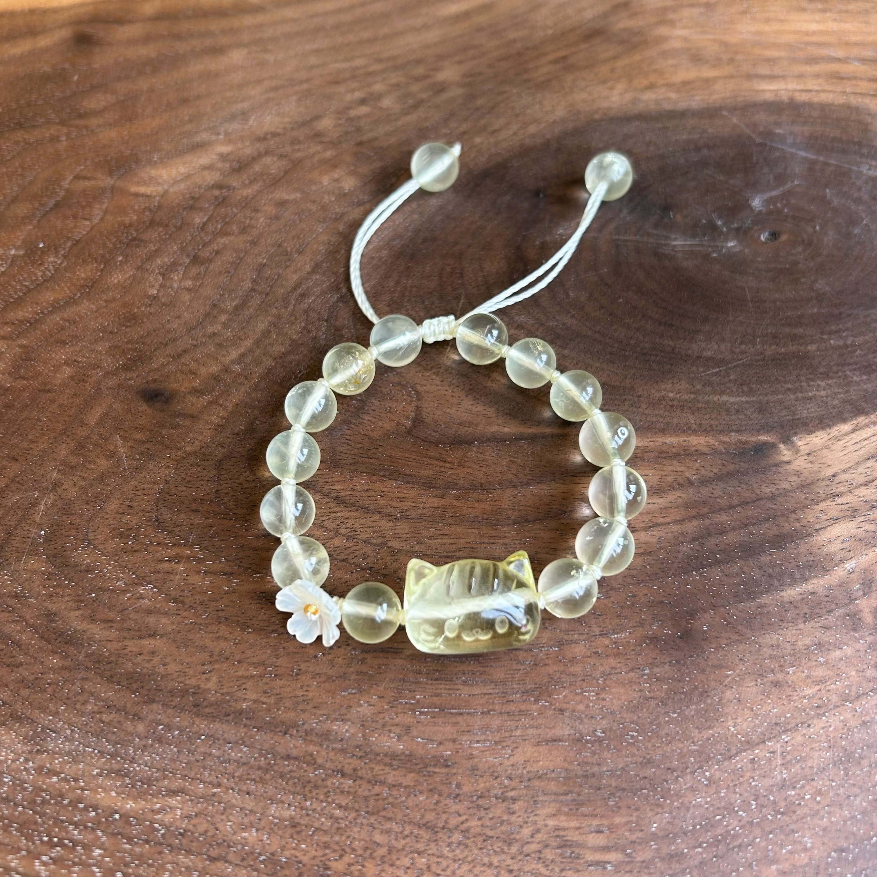 新款天然柠檬黄水晶猫咪编绳手链可调节小清新可爱手串 手链小众设计厂家批发详情图4