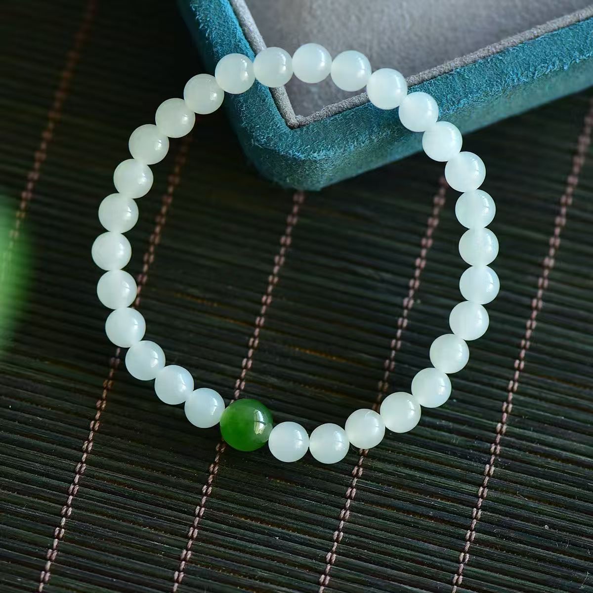 Natural Hetian jade bracelet, exquisite sheep fat white jade round bead women's jade bracelet, green jade single circle gift detail image 2