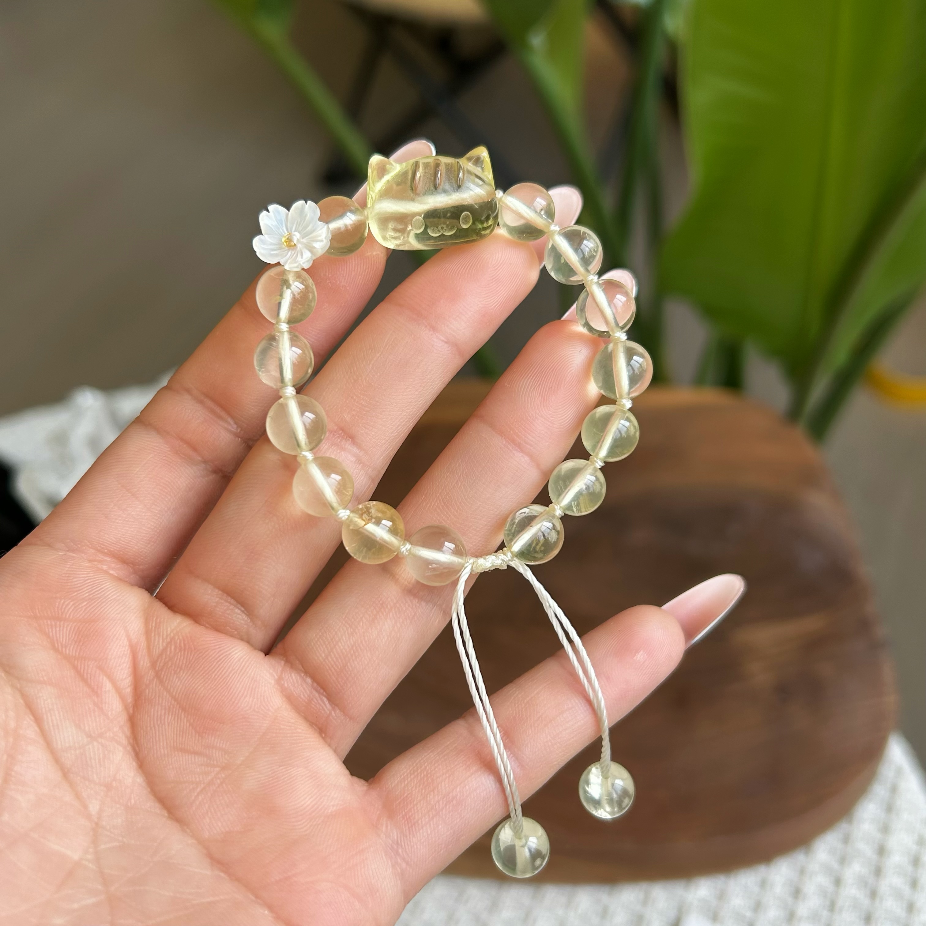 新款天然柠檬黄水晶猫咪编绳手链可调节小清新可爱手串 手链小众设计厂家批发详情图2