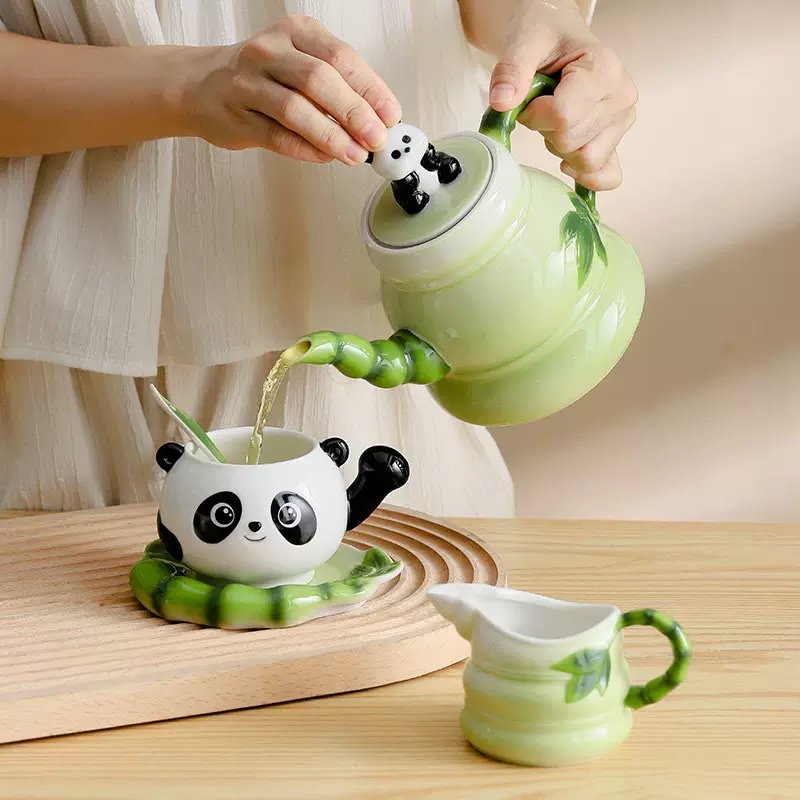 New creative and cute enamel panda 15-head ceramic coffee cup set, portable for friends details Picture