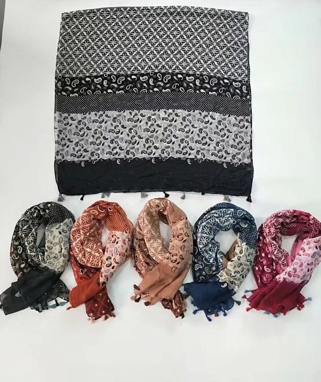 Japanese-style artistic and fresh cotton and linen scarf, retro patchwork Bohemian cashew print silk scarf, beautiful sun protection scarf, whisker, Korean cotton dense Bali gauze scarf shawl Specification image