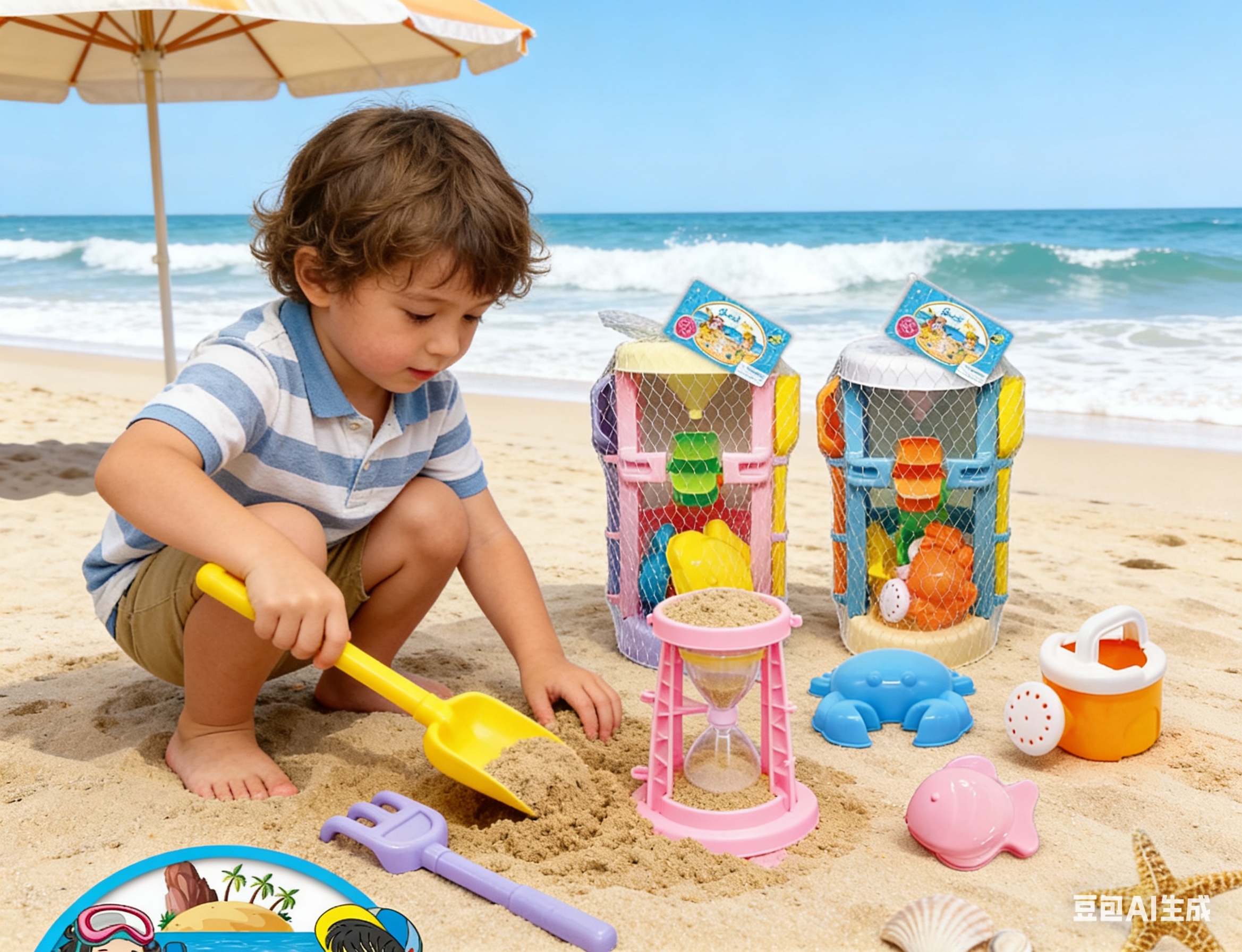 Children's beach toy car set, baby's indoor beach sand-digging and sand-playing tools, sandpit, hourglass, shovel, bucket Item Picture